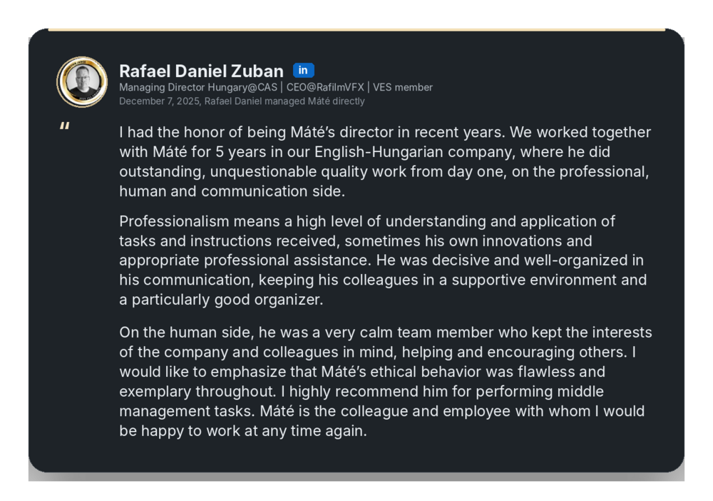 LinkedIn recommendation from Rafael Daniel Zuban