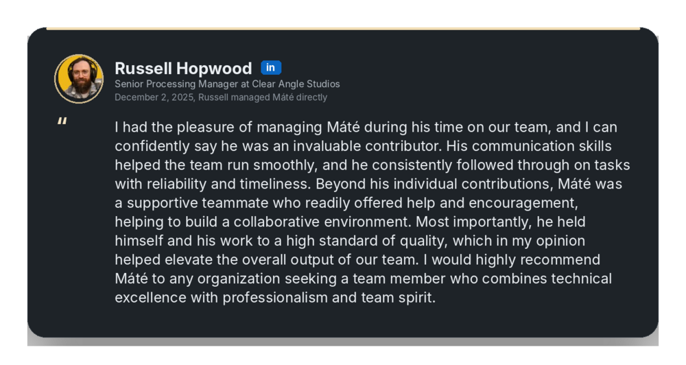 LinkedIn recommendation from Russell Hopwood